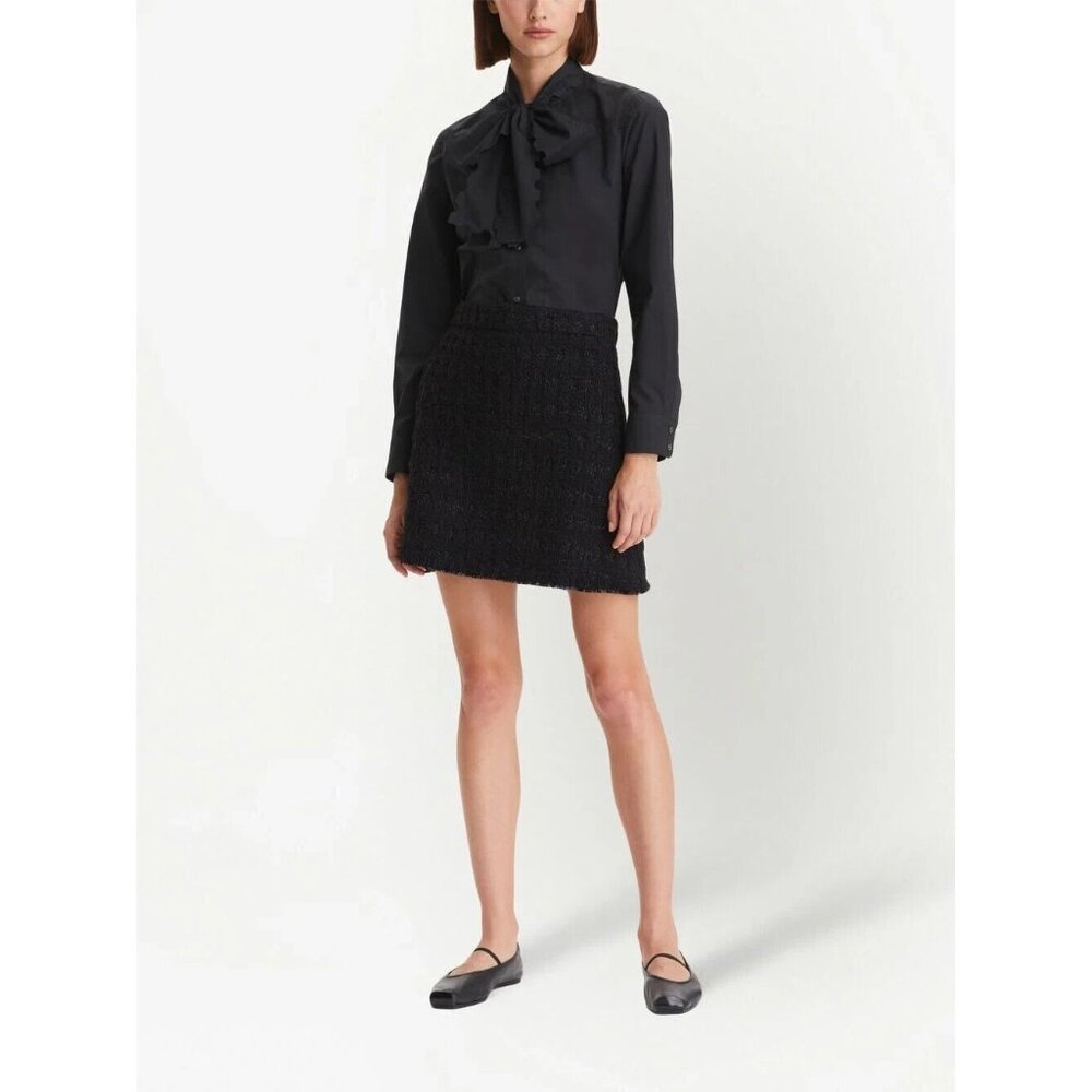 Tory Burch Black Scalloped Poplin Bow Blouse Size 14 NWT Tie-Neck Preppy $498
